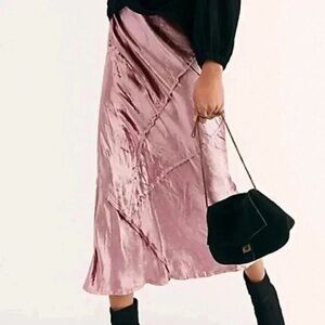 Free People Serious Swagger Pink Velvet Midi Skirt